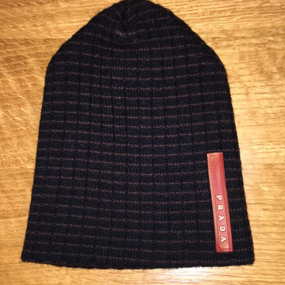 Vintage 90s PRADA Sport ribbed knitted beanie hat unisex